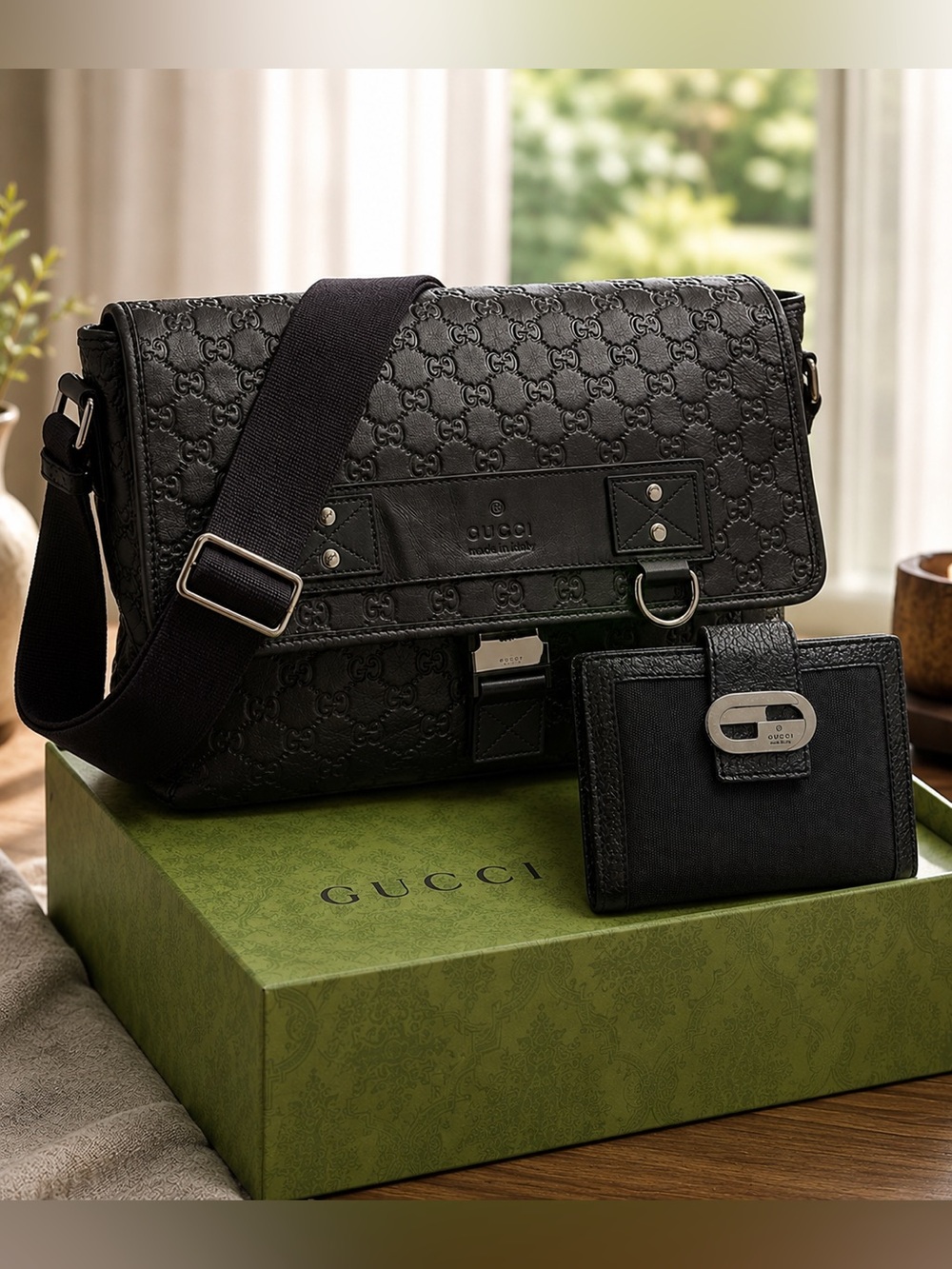 Gucci Black Messenger Bag with Gucci Wallet and Gucci Box!! - Picture 1 of 14